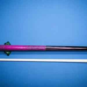 Full view of the handcrafted Pink Beauty pool cue built with solid ebony wood